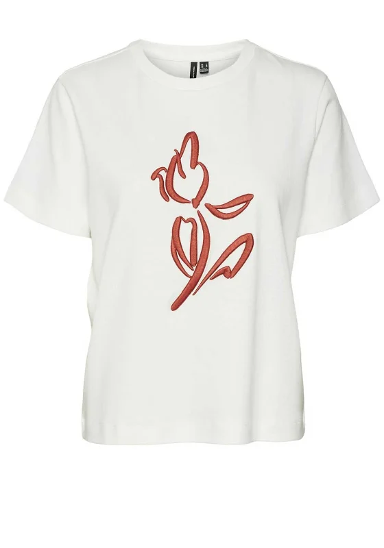 Best Bargains Vero Moda Caya Tulip Embroidered T Shirt, White