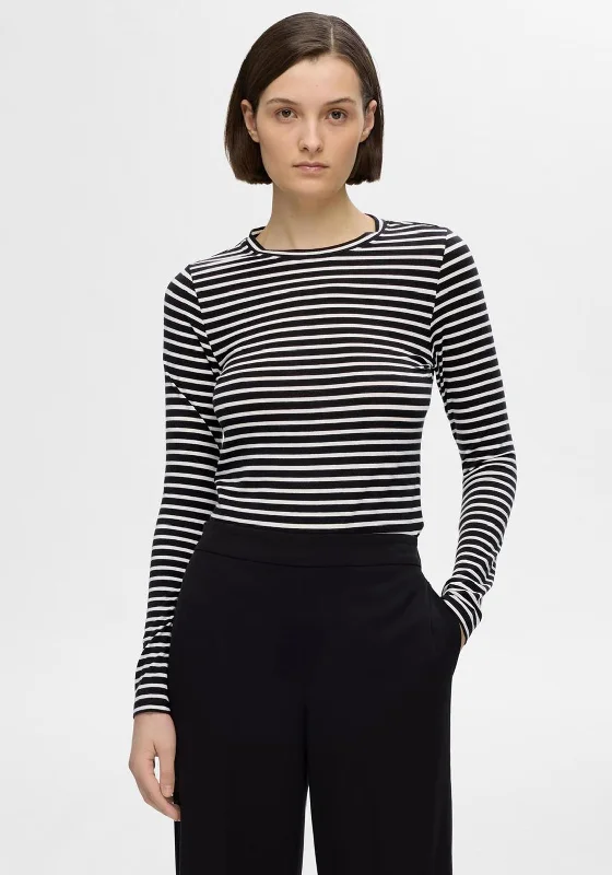 Daily Deals Selected Femme Striped Long Sleeve T-Shirt, Black & White