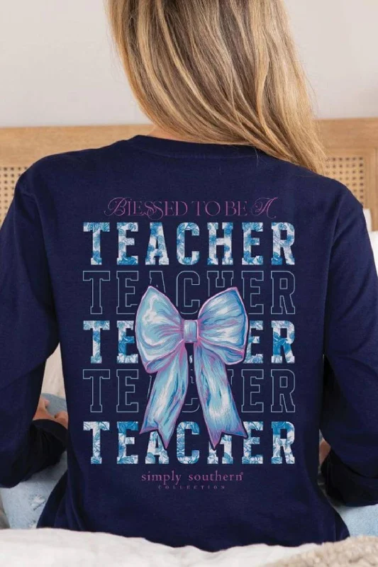 Markdowns Simply Southern Long Sleeve Blessed Teacher T-Shirt for Women in Eclipse | LS-TEACHER-ECLIPSE Markdowns Simply Southern Long Sleeve Blessed Teacher T-Shirt for Women in Eclipse | LS-TEACHER-ECLIPSE