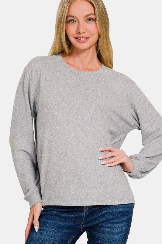 Unmissable Offer Zenana Hacci Round Neck Long Sleeve T-Shirt