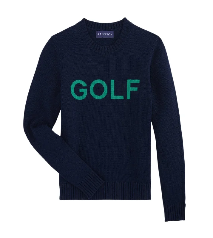 Year-End Clearance Golf Sweater in Navy with Leprechaun