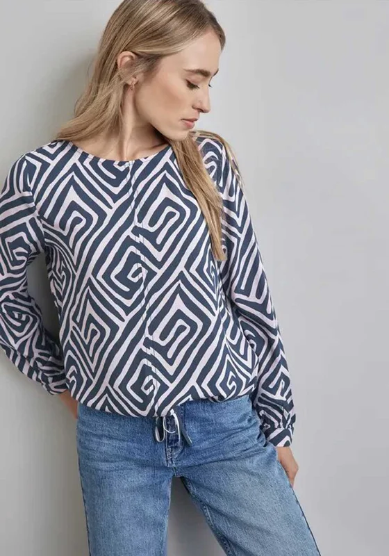 New Deals Street One Geometric Print Top, Dark Teal and Beige