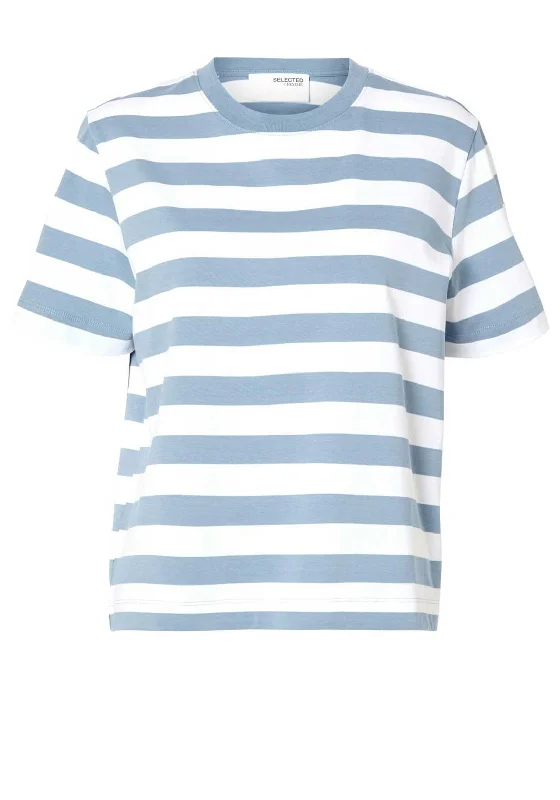 Super Bargain Selected Femme Essential Striped Boxy T-Shirt, Endless Sky