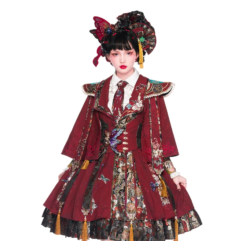 Youpairui~Qi Lolita Tea Party Red Jumper Dress