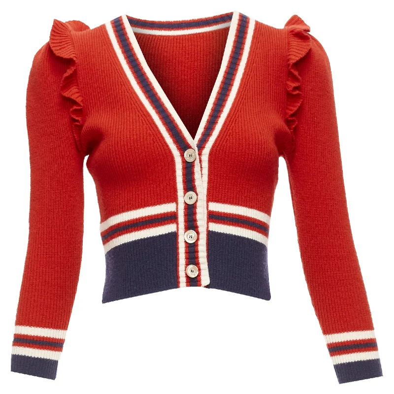 Weekend Savings Delight Gucci Wool Ruffle Trim Ribbed Hem Cropped Cardigan