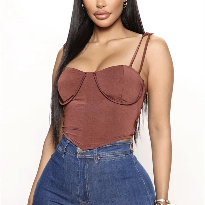 Sexy Lowcut Sling Slim Solid Color Backless Wholesale Crop Tops