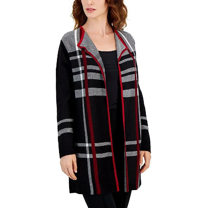 New Arrival Petites Womens Plaid Edge to Edge Cardigan Sweater