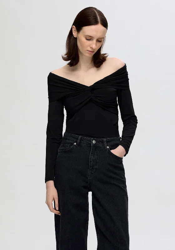 Weekend Discounts You Deserve Selected Femme Ralia Long Sleeve Off Shoulder Top, Black Weekend Discounts You Deserve Selected Femme Ralia Long Sleeve Off Shoulder Top, Black