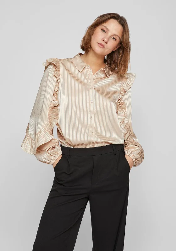 Low Prices Vila Mile Satin Feel Frill Sleeve Blouse, Cement