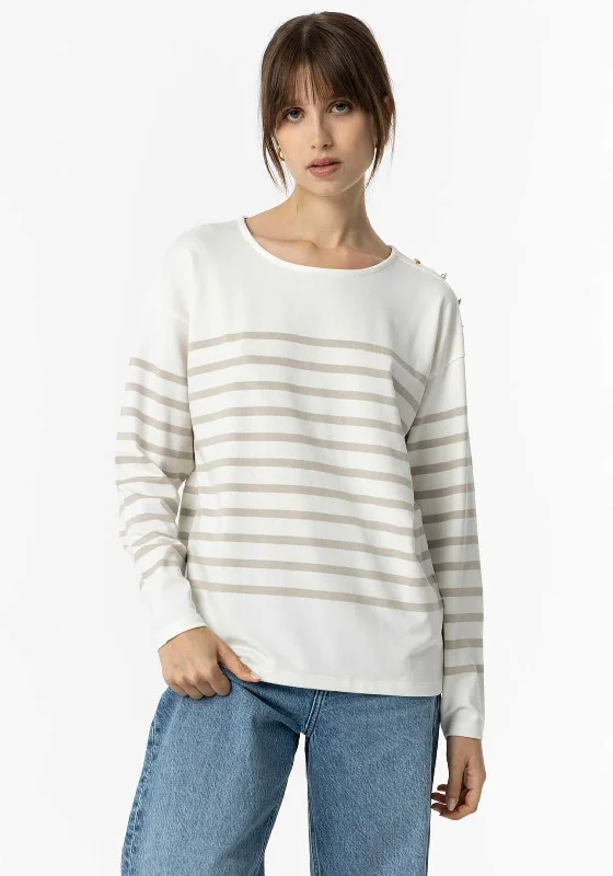 Now or Never Tiffosi Venice Striped Button Detail Top, Ecru