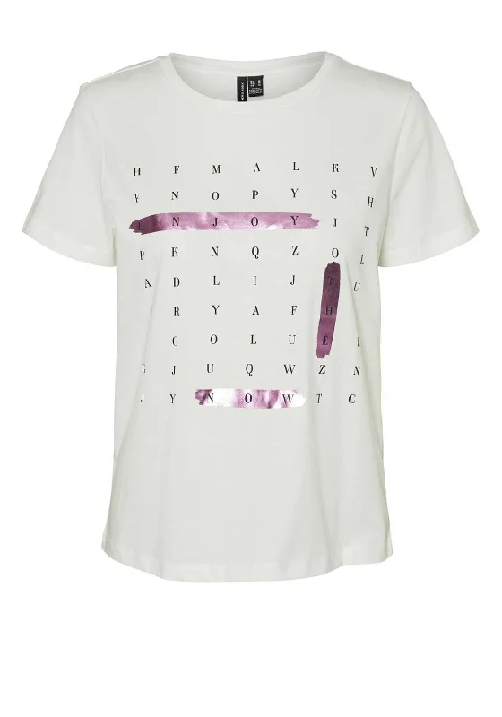 Can't Miss Vero Moda Abis Francis Metallic Printed T Shirt, White