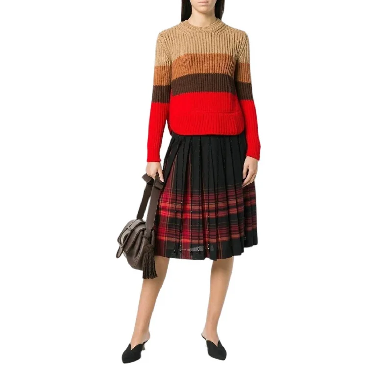 New Markdowns Wool Knit Sweater In Red/brown/camel