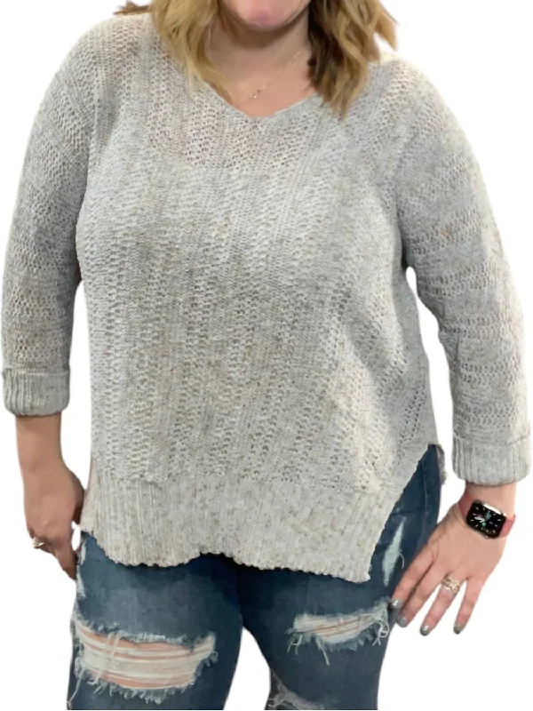 New Arrival 3/4 Sleeve Yarn Pullover Sweater In Grey