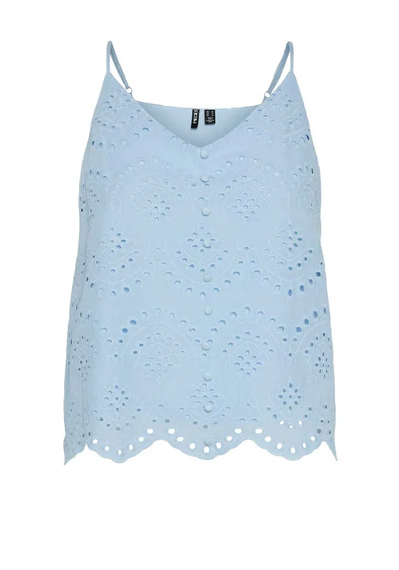Bargain Blast Pieces Vilde Broderie Anglaise Strappy Top, Cashmere Blue