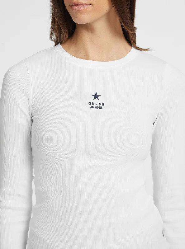 Guess Jeans White Long Sleeve Star T-Shirt