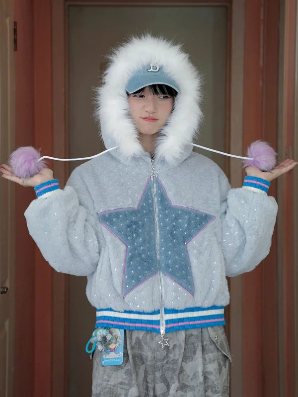 The Best Prices Star Plush Hooded Jacket [S0000010864]