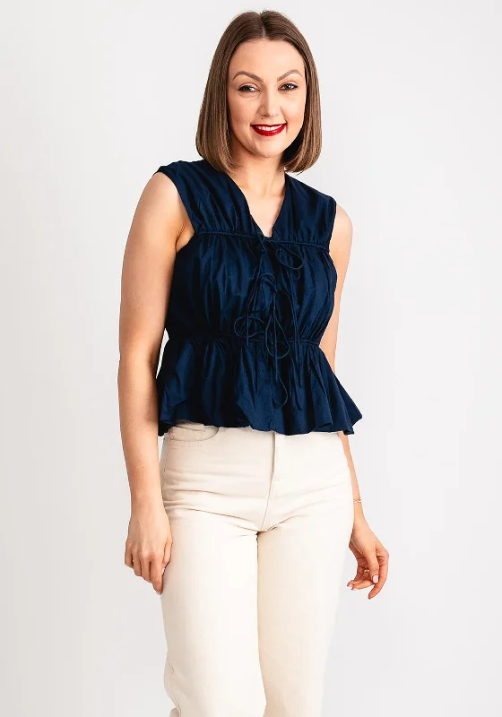 Weekend Bargains to Grab Y.A.S Nona Tied Peplum Top, Navy Blazer