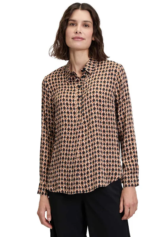 Weekend Specials to Celebrate Betty Barclay Geometric Satin Long Sleeve Blouse, Brown
