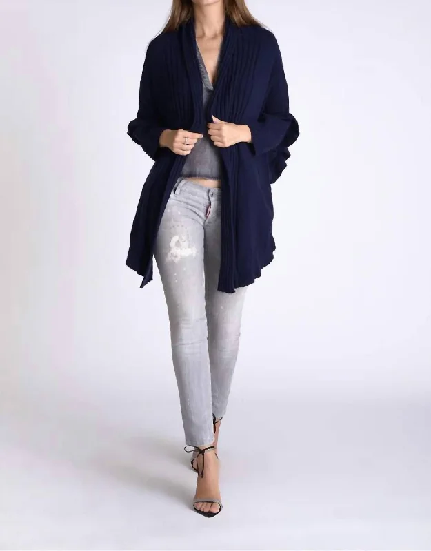 Best Seller Mademoiselle Fuzzy Draped Cardigan In Navy Ruffle