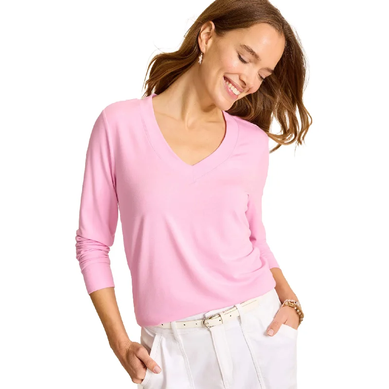 Tommy Bahama Women's Kauai Jersey Long Sleeve V-Neck T-Shirt - Primrose Pink