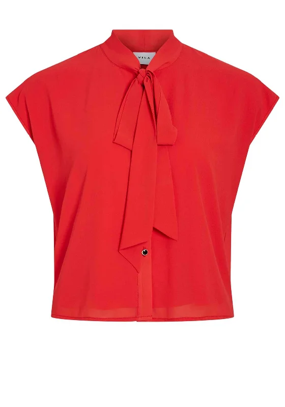 Fantastic Deals Vila Yasmin Pussy Bow Blouse, Tomato Red