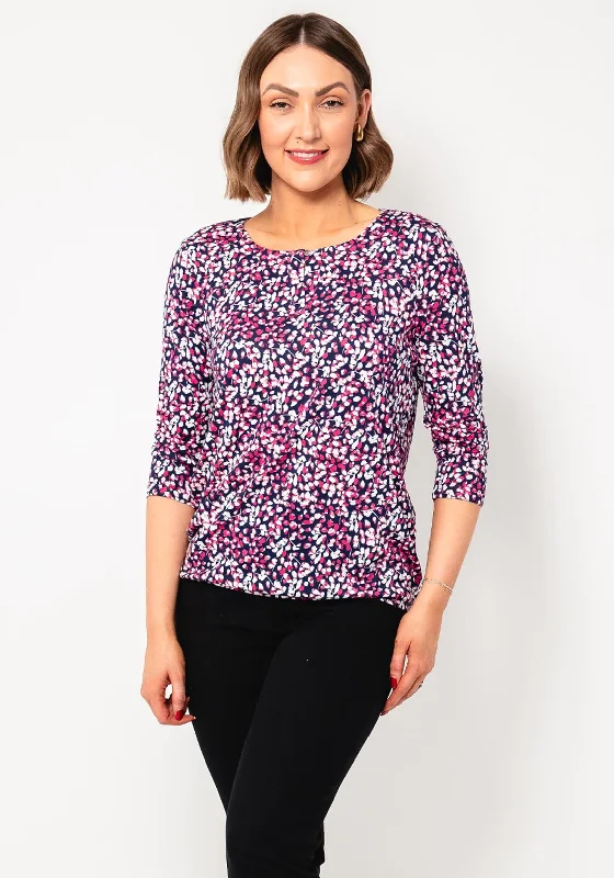 Holiday Sale Olsen Graphic Floral Keyhole Button Top, Pink