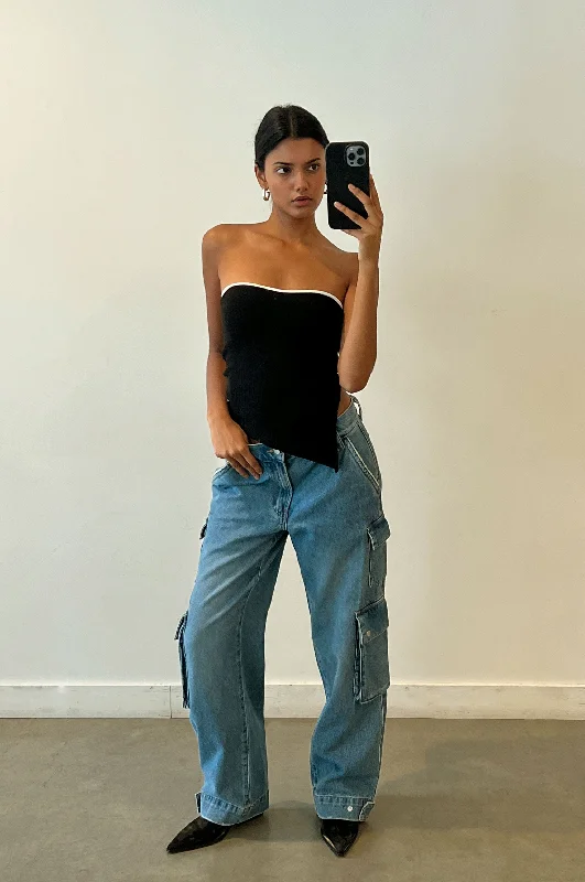 Shop and Save CONTRAST TRIM ASYMMETRICAL TUBE TOP