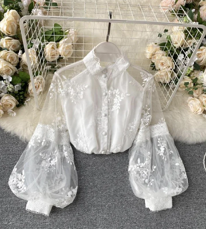 Weekend Special White Fashion Lace Long Sleeve Shirt Top 342