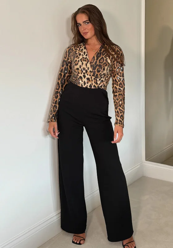 Value Deals Girl in Mind Eva Sequin Leopard Print Bodysuit, Brown