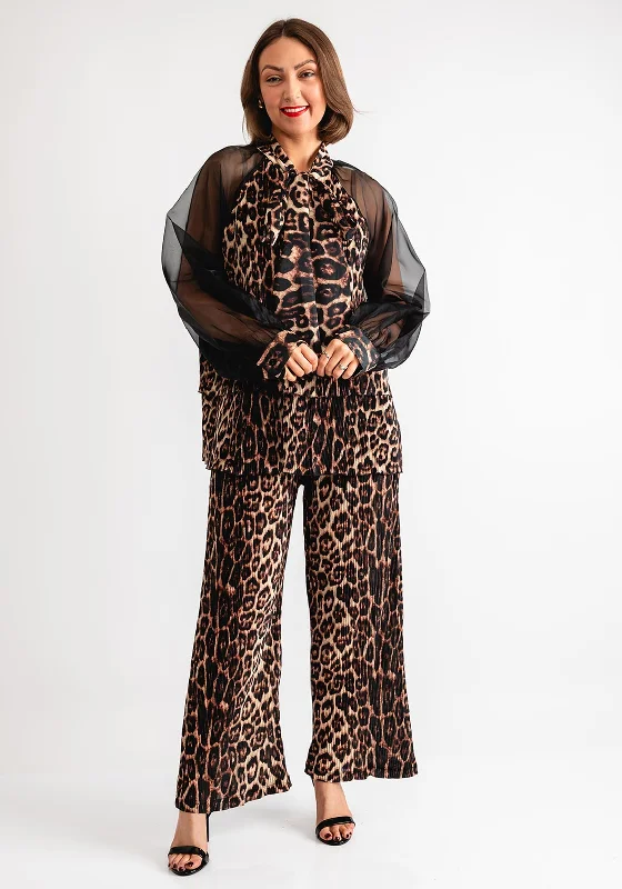 Amazing Deals Serafina Collection One Size Leopard Print Plisse Co Ord, Brown