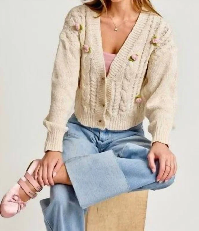 New Markdowns Charlotte Rosette Cardigan In Cream