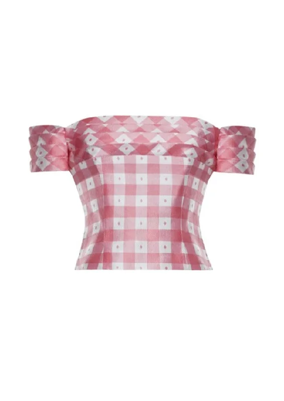 Weekend Bargains to Cherish Casey Silk Gingham Off-Shoulder Crop Top