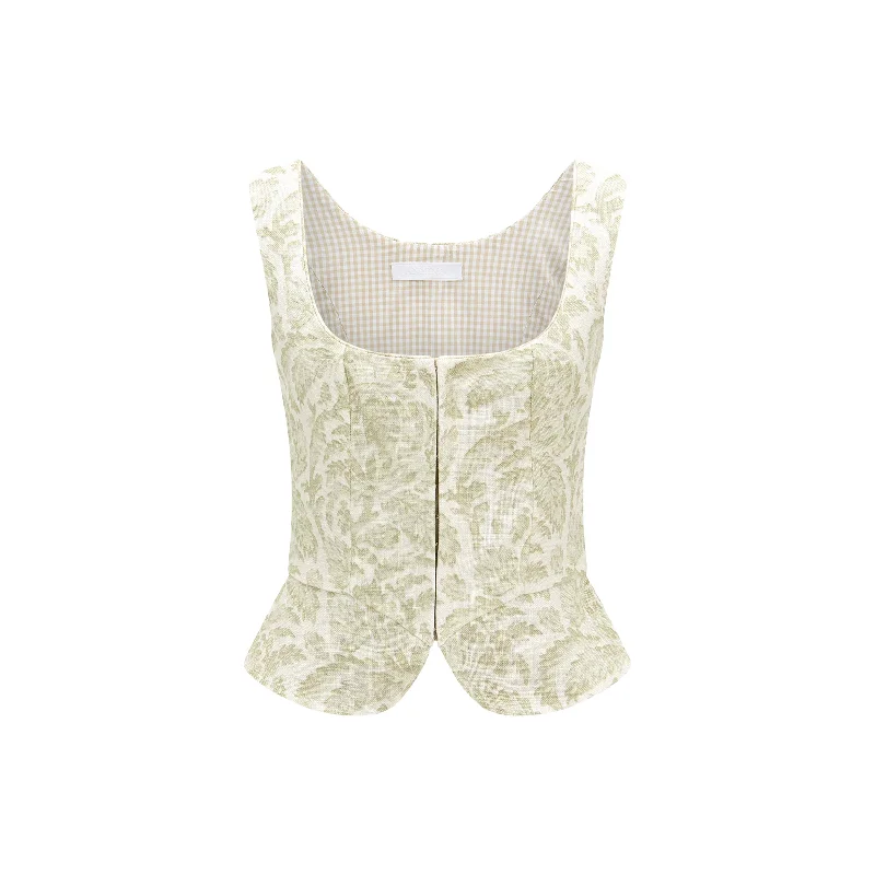 Weekend Sale: Don't Miss Out Electra Bodice in Pastel Green Leaf Motif