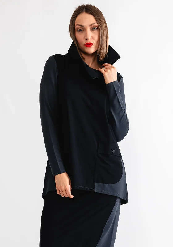 Weekend Specials Just for You Naya Pocket Detail Zip Neck Top, Grey and Black