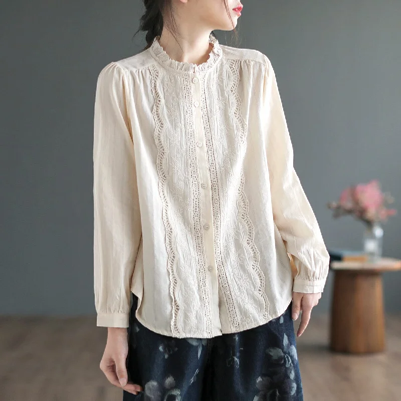 Weekend Discounts to Enjoy Women Retro Hollow Cotton Loose Blouse