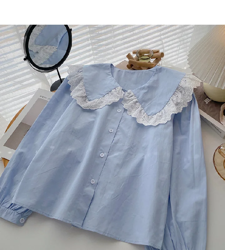 Instant Deal New Korean slim lace doll neck top  6406