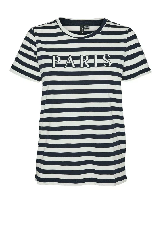 The Best Prices Vero Moda Fira Francis Paris Striped T Shirt, Navy