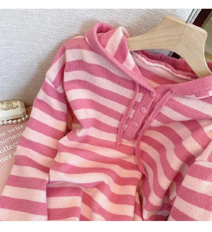 Epic Deals Pink striped sweater jacket for women      S4823
