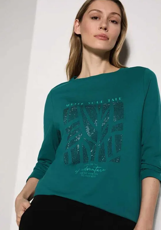 Weekend Discounts to Delight Cecil Embellished Long Sleeve Top, Teal