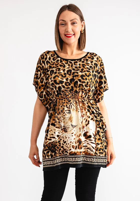 Exclusive Deal Serafina Collection Leopard Print Embellished T Shirt, Brown