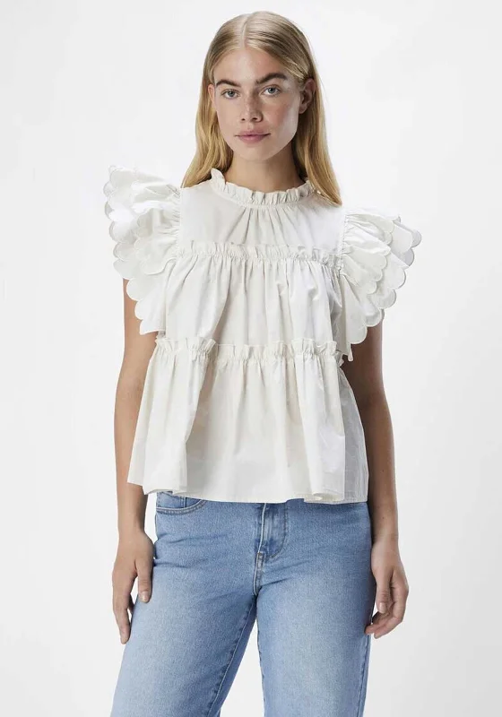 Can't Beat Object Hope Ruffled Top, White Sand
