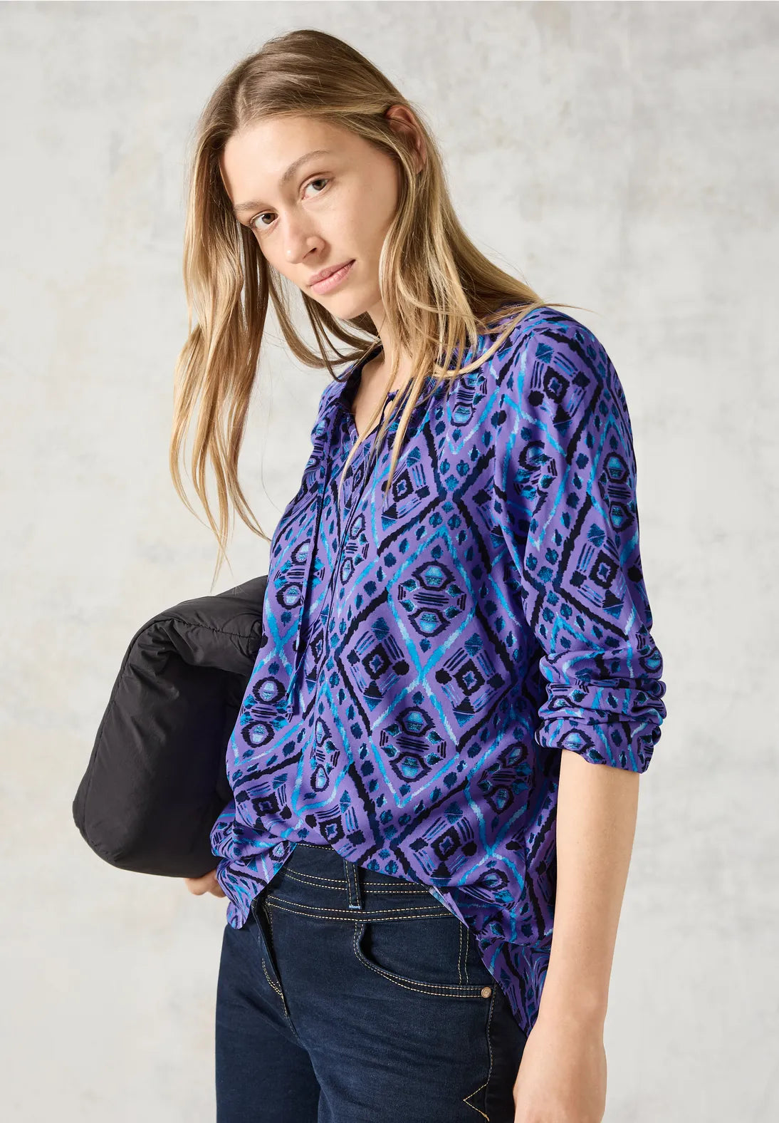Weekend Bargains Await You Cecil Aztec Print Drawstring Blouse, Purple