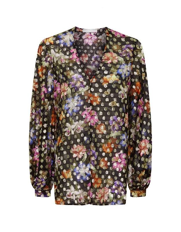 Discount Mania Stellan Lamé Top in Painterly Flower