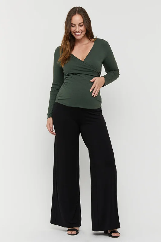 L/S Cross Front Maternity Top - Forest