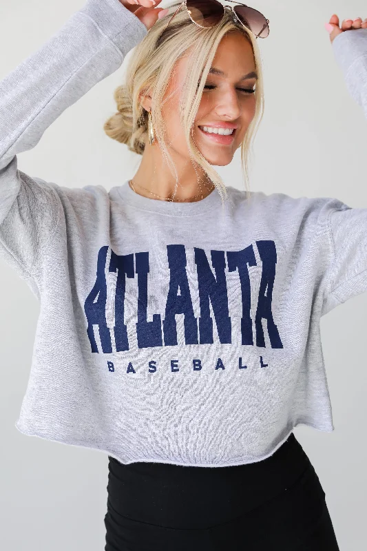 Can't Miss Heather Grey Atlanta Baseball Cropped Sweatshirt