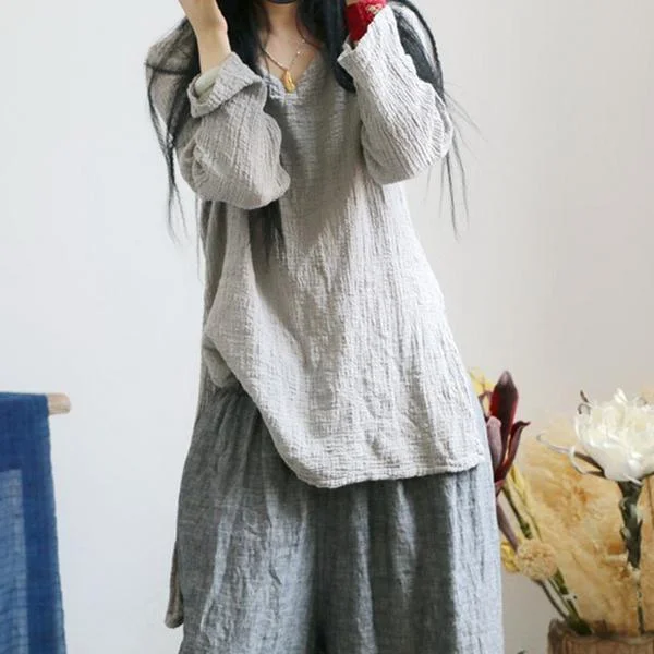 Closeout Linen High-low Hem Loose Long Sleeve Blouse