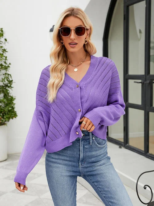 Weekend Bargains Await You TastyHottie - Eyelet Button Front Long Sleeve Sweater Cardigan Weekend Bargains Await You TastyHottie - Eyelet Button Front Long Sleeve Sweater Cardigan