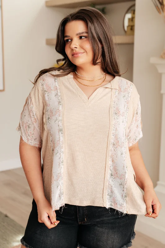 Weekend Deals That Impress Mention Me Floral Accent Top in Toasted Almond