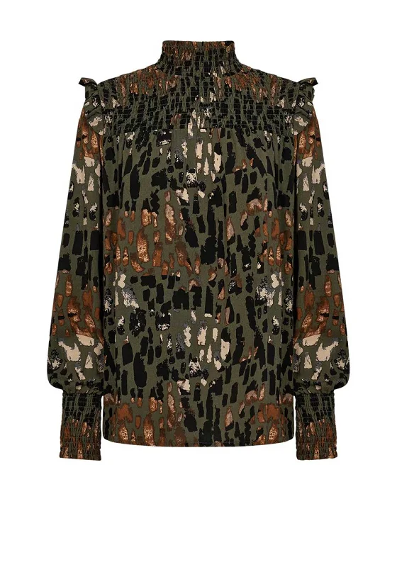 New Markdowns Soyaconcept Ima Shirred High Neck Blouse, Green