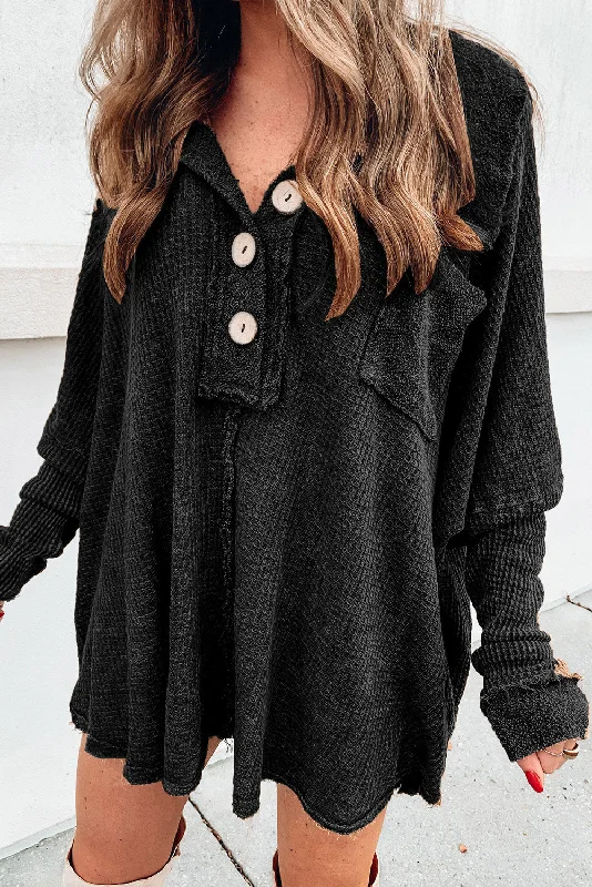 Price Drop Alert Apricot Waffle Pocket Seam Patchwork Loose Knit Top